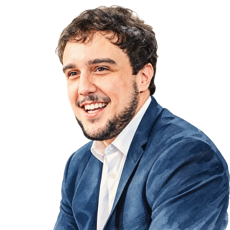 Retrato ilustrado de Rodrigo Soviero, founder da eesier